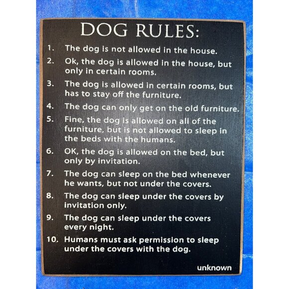Dog Rules Decorative Wall Sign 12" X 10" Black & White Wooden Plaque Humor Home - Picture 1 of 3